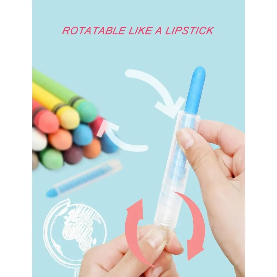 Kapur tulis tanpa debu dan tidak beracun dengan tempatnya, set kapur warna-warni untuk papan tulis, seni, dan aktivitas menulis, ideal untuk anak-anak