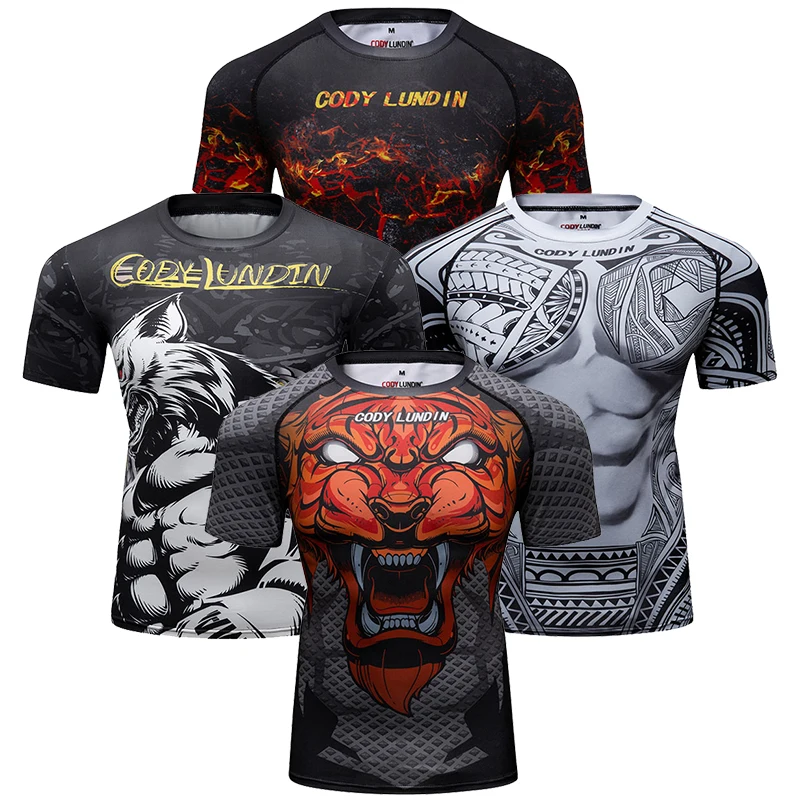 Cody Lundin Round Neck Short Sleeve Shirts For Men’S Fighting Club Exercise Athletic Wear Martial Arts No Gi Jiu Jitsu Rashguard