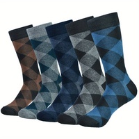 5 Pairs Men's Cotton Black Comfy & Breathable Fashion Colorful Dress Socks, For Daily And Outdoor Wearing