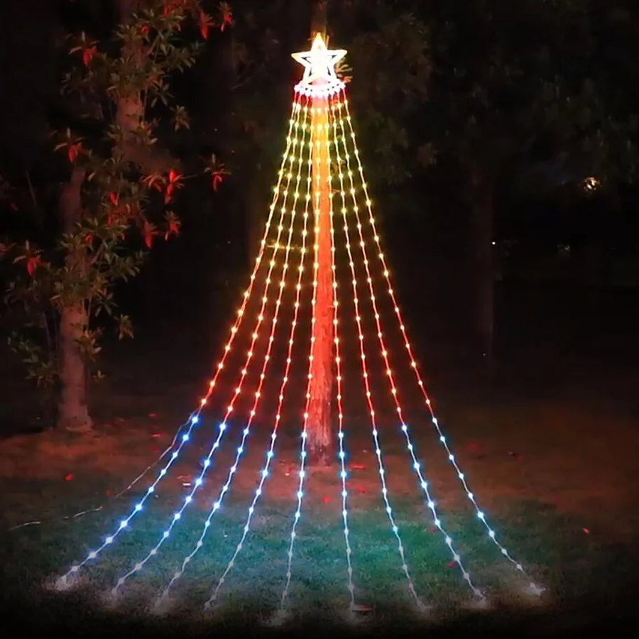 Rgb Led Stars Waterval Kerstverlichting Outdoor Smart App Control Kerst Slingers Lichtslingers Voor Tuinfeest Nieuwjaarsdecor