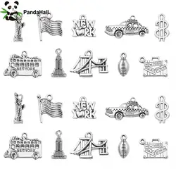 PandaHall 100Pcs 10 Styles America New York Theme Travel Charms Statue of Liberty Flag Suitcase Charms for Jewelry DIY Making