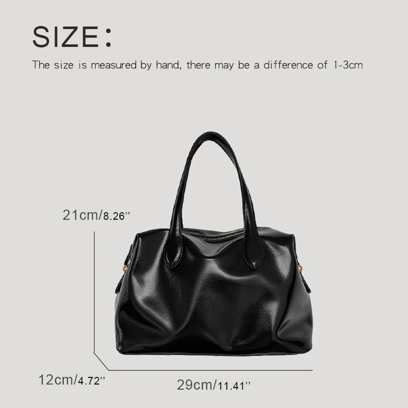 Korean Casual Boston Bags For Women Luxury Designer Handbag And Purses 2023 New In PU Oil Wax Leather Top Handle Carry Wrist Bag