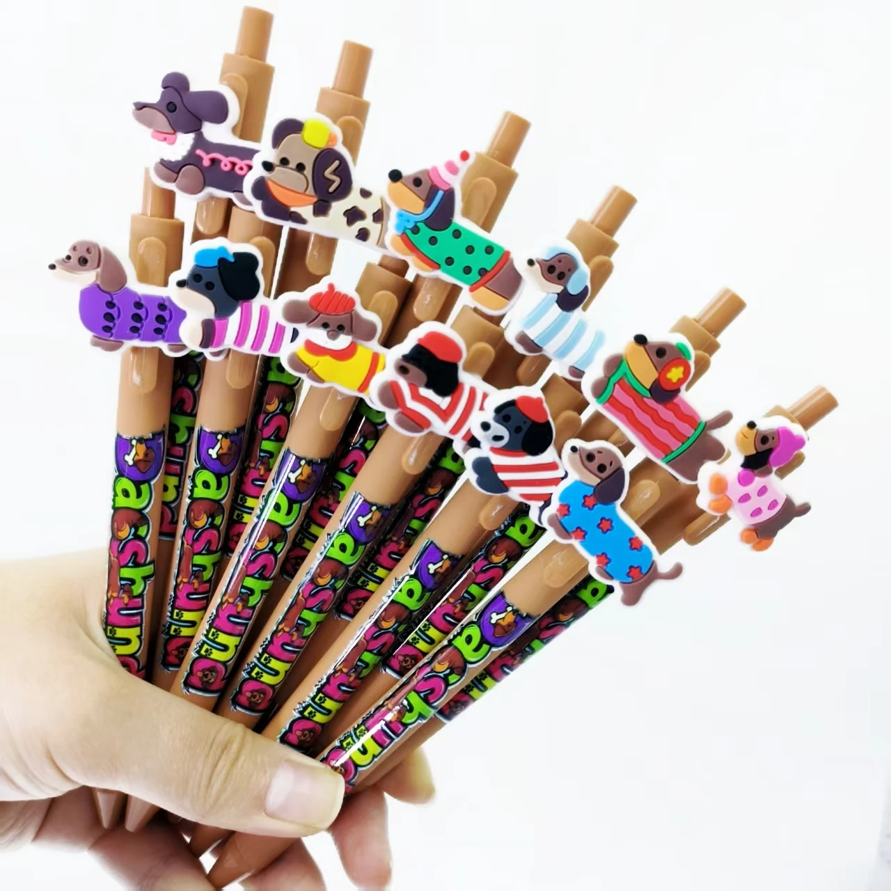 

8/16pcs Cute Flower Clothes Dog Theme Press Ballpoint Pen Creative Dog Patch Ballpoint Pen Office Learning Writing Pen