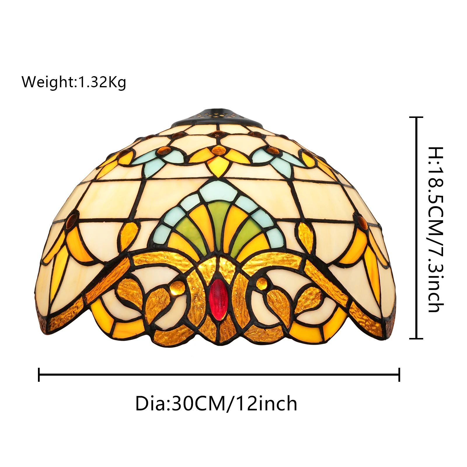 12 Inch Stained Glass Lamp Shade Replacement Only Tiffany Style Baroque Lampshade Retro Lamp Cover Accessories Fit for Desk Lamp
