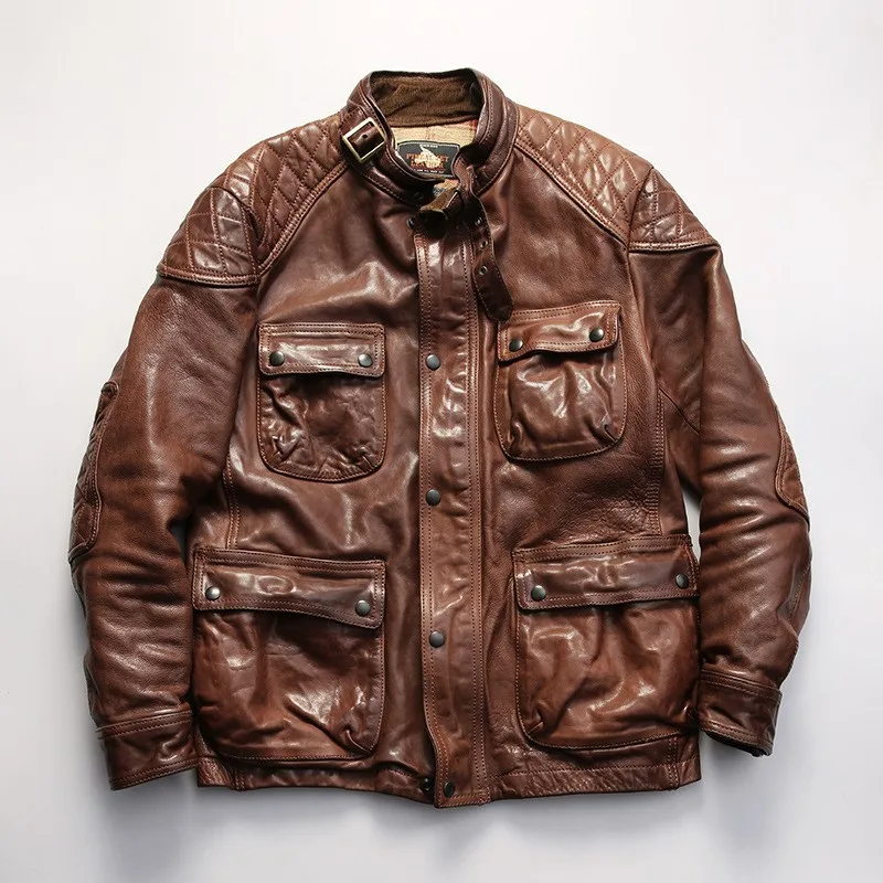 Mid-length leather for men top layer vegetable-tanned cowhide