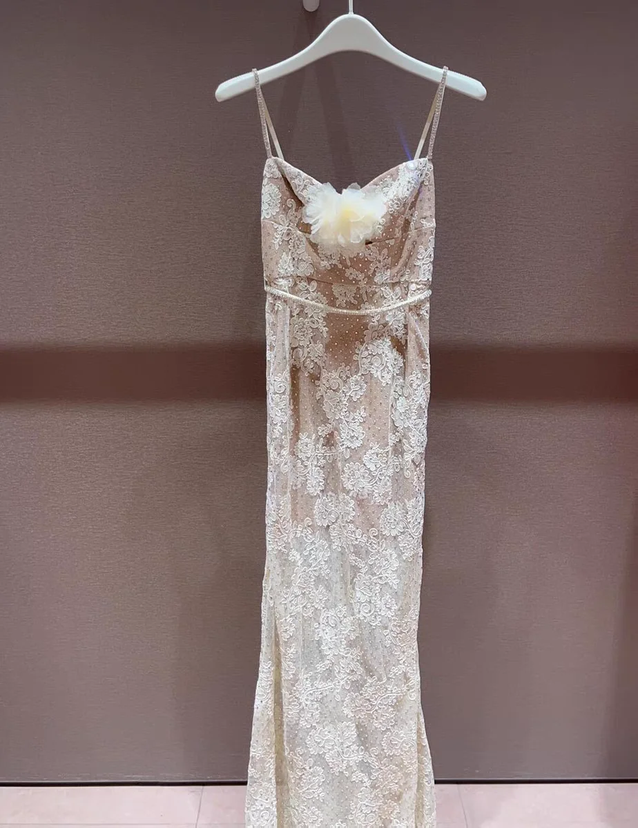 Women lace rhinestone camisole long dress slim fashion party long dress