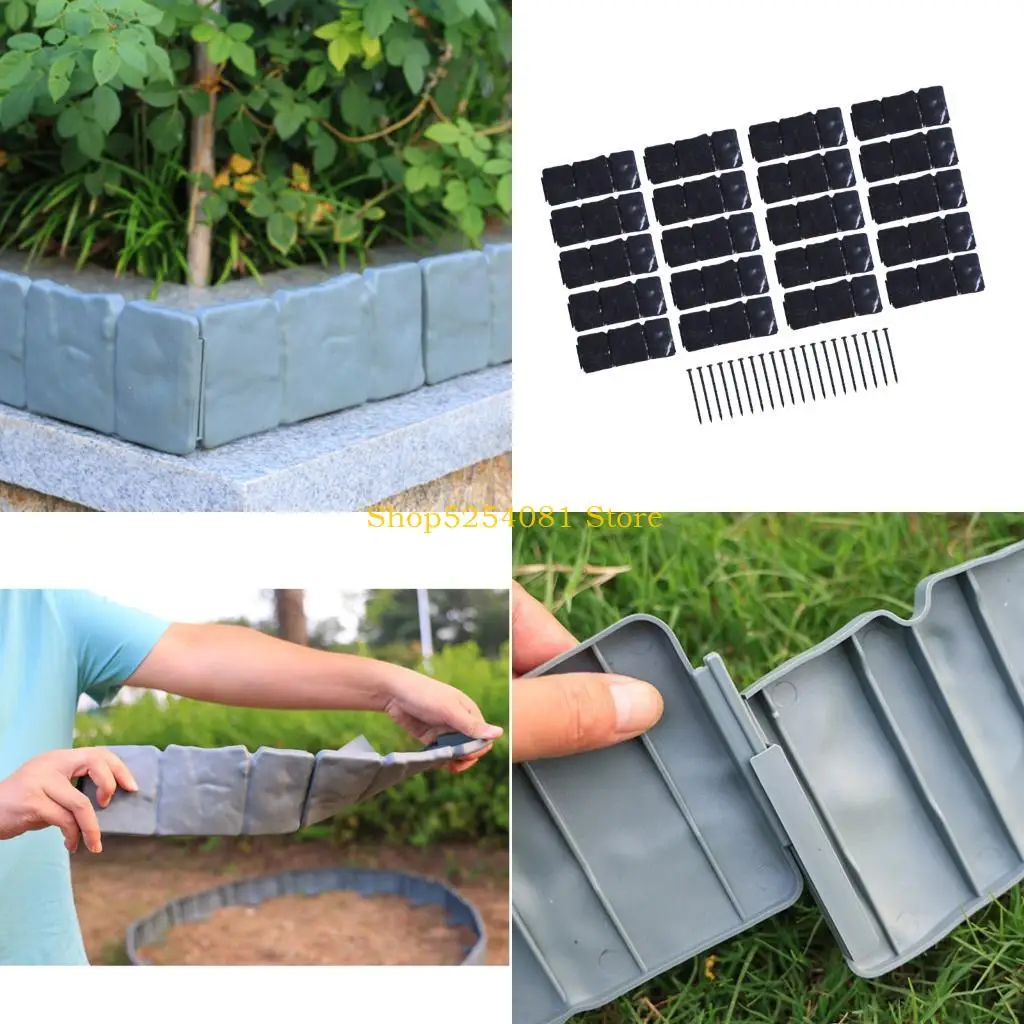 AXYC 20Pcs Plastic Garden Edging Borde, Imitation Stone Fence Panels Patio Outdoor Barrier Garden Border Panels Decoration