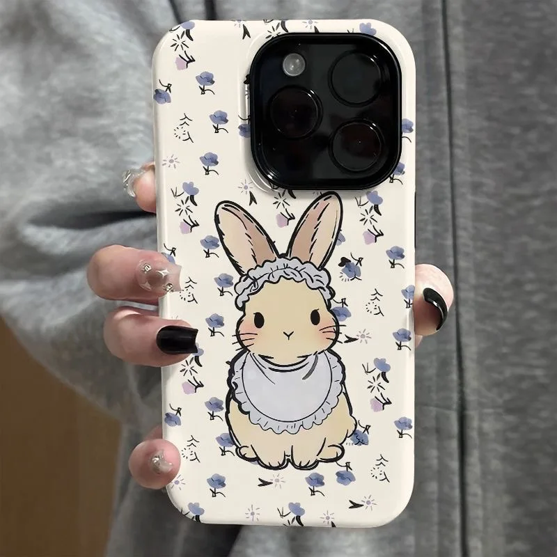 

Cute Bunny Rabbit Floral Kawaii Cottagecore Shockproof Phone Case for iPhone 17 16 15 14 13 12 11 Pro Max Plus Back Cover
