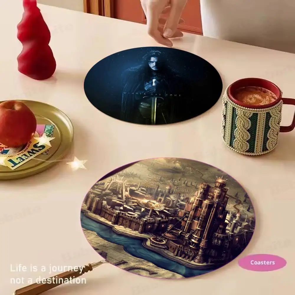 A Song of Ice and Fire pattern art painted wooden anti-slip coasters, suitable for decoration of living room kitchenware