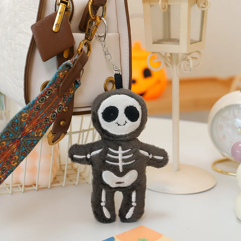 Juguete de peluche de 15cm para niños, colgante con esqueleto de dibujos animados, divertido y creativo, regalo de Halloween sonriente