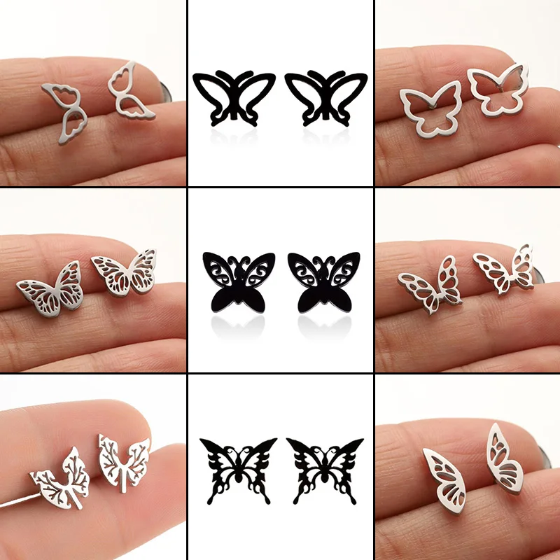Delicate Stainless Steel Multiple Butterfly Earring for Women Insect Ear Jewelry Girls Hollow Animal Earrings Gifts Accessories