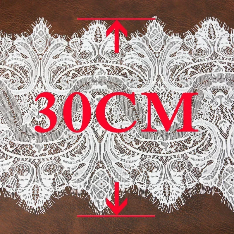 (3 meters/lot) 30cm White Black eyelash lace fabric Voile Lace Trim Embroidered Wedding Dress Fabric