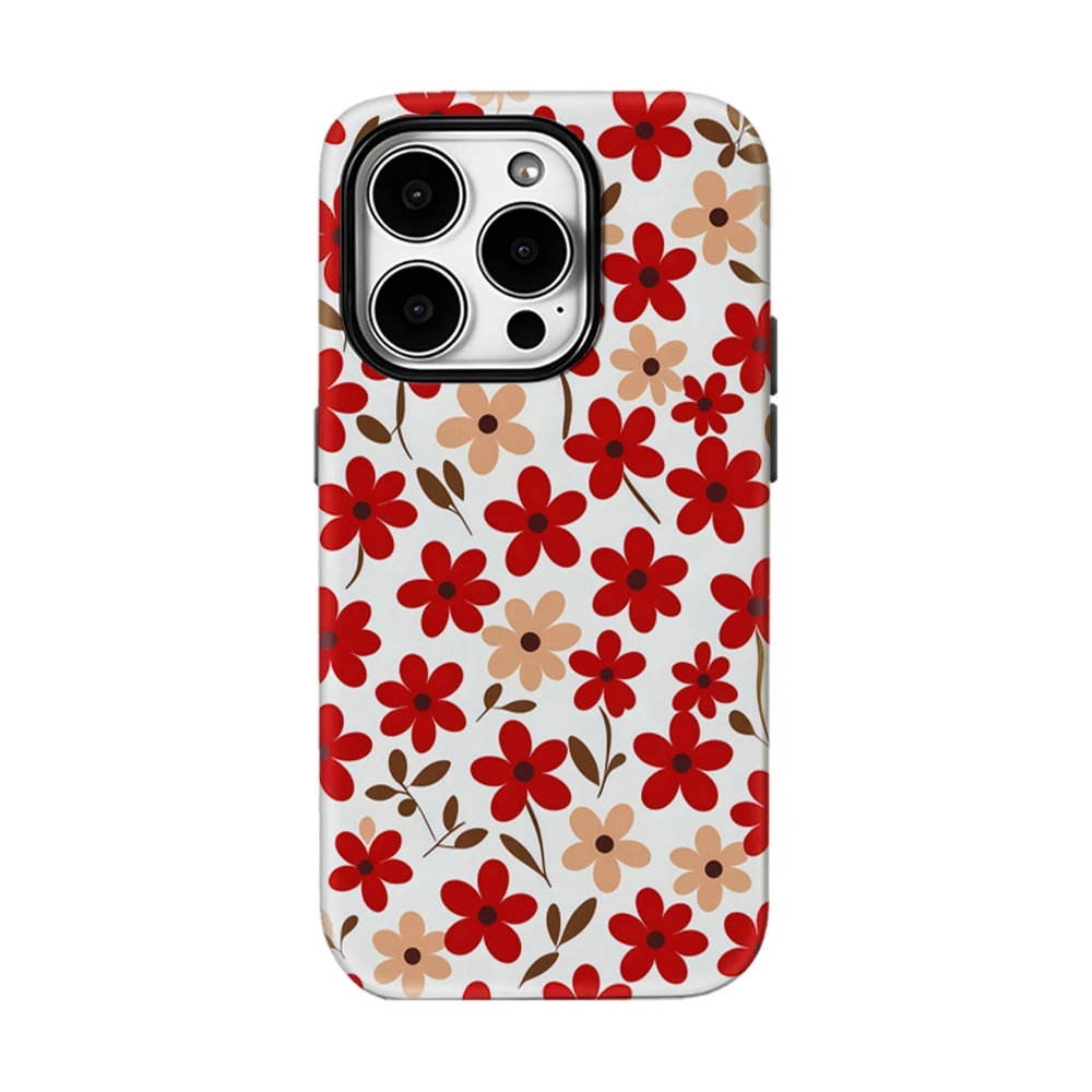 

Red Flower Phone Case for IPhone 17 16 15 14 13 Pro Max Plus for Magnetic Single Double-layer Tough Case
