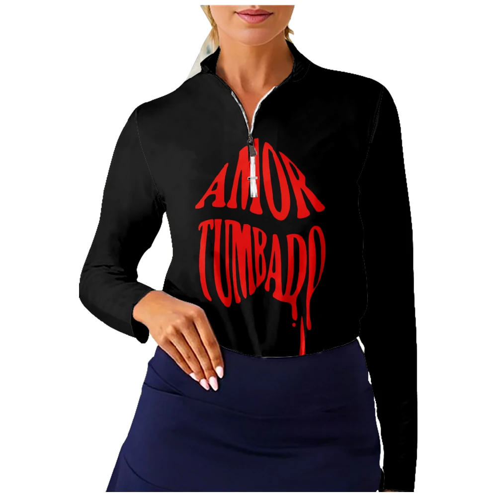 Natanael Cano Amor Tumbado Golf Shirt Women Long Sleeve Half Zip Breathable Quick Dry Tops Casual Sportswear