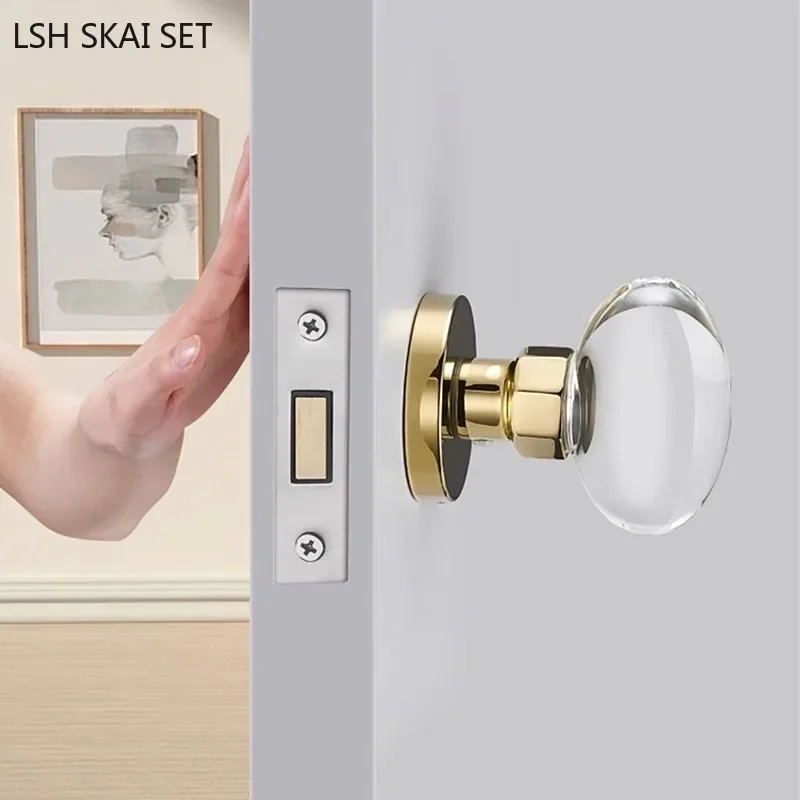 Light Luxury Invisible Lock Single-sided Handle Portable Door Lock Gold Indoor Background Wall Globe Lock Crystal Door Handle