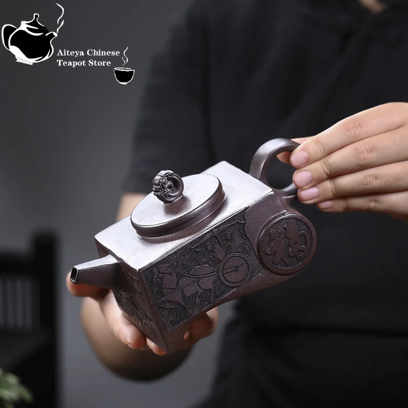 Yixing handmade purple clay teapot, original ore, dragon back, green wood, burnt clay, Fulun Kung Fu tea set, Chinese teapot