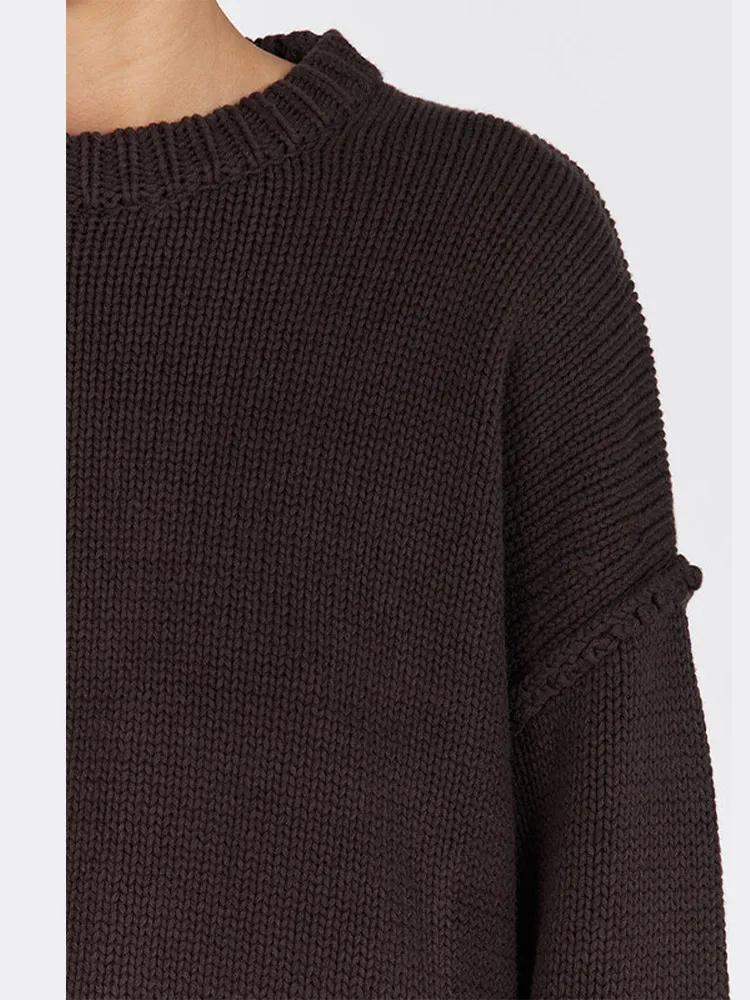 Casual Brown O Neck Basic Women\'s Knitted Pullover Chic Long Sleeve Oversize Warm Sweater 2024 Lady Autumn New Commute Knitwear