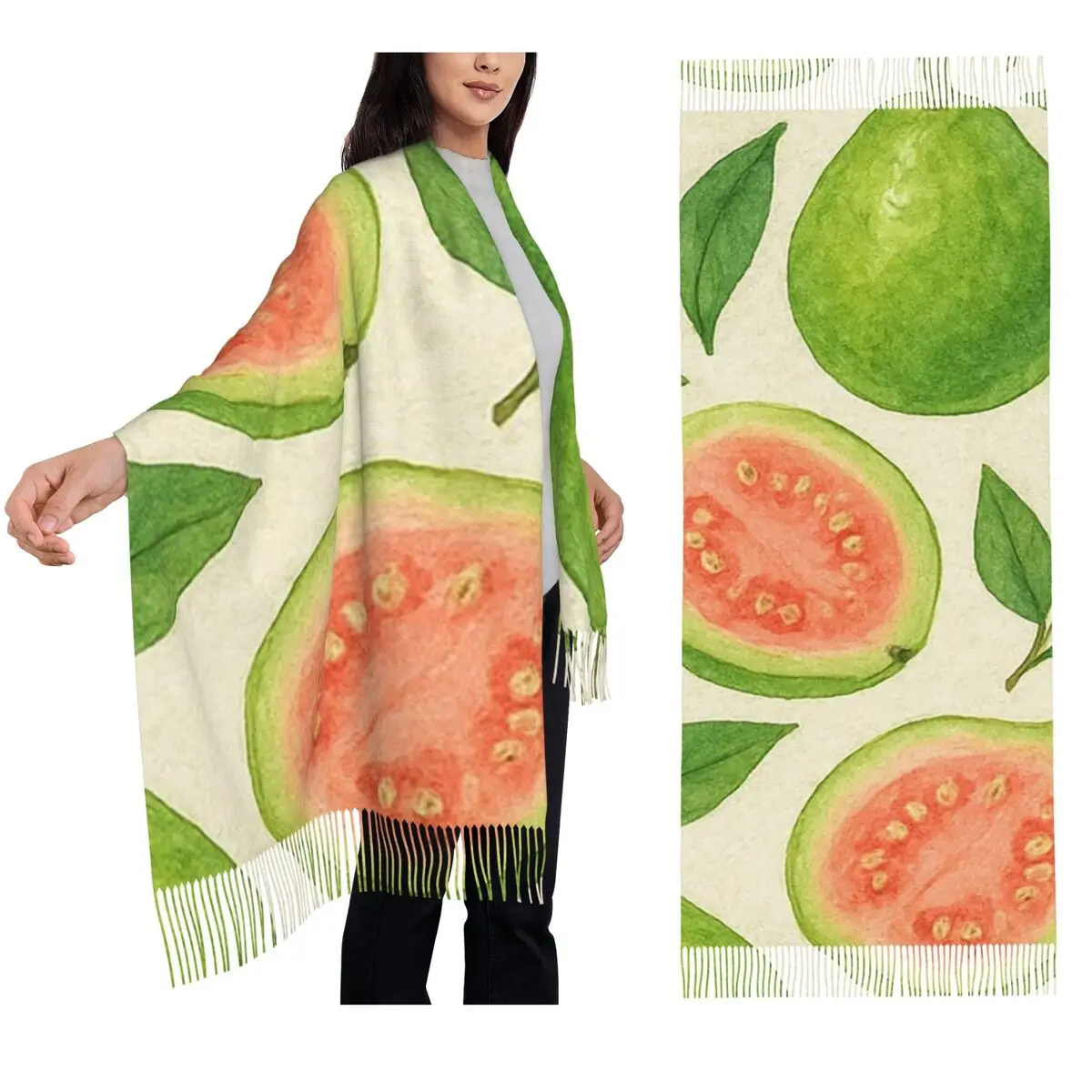 

Ovoid Berry Guava Watercolor Pattern Textured Paper Scarf Tassel Scarves Soft Warm Shawls and Wraps Large Fall Winter Shawl Wrap