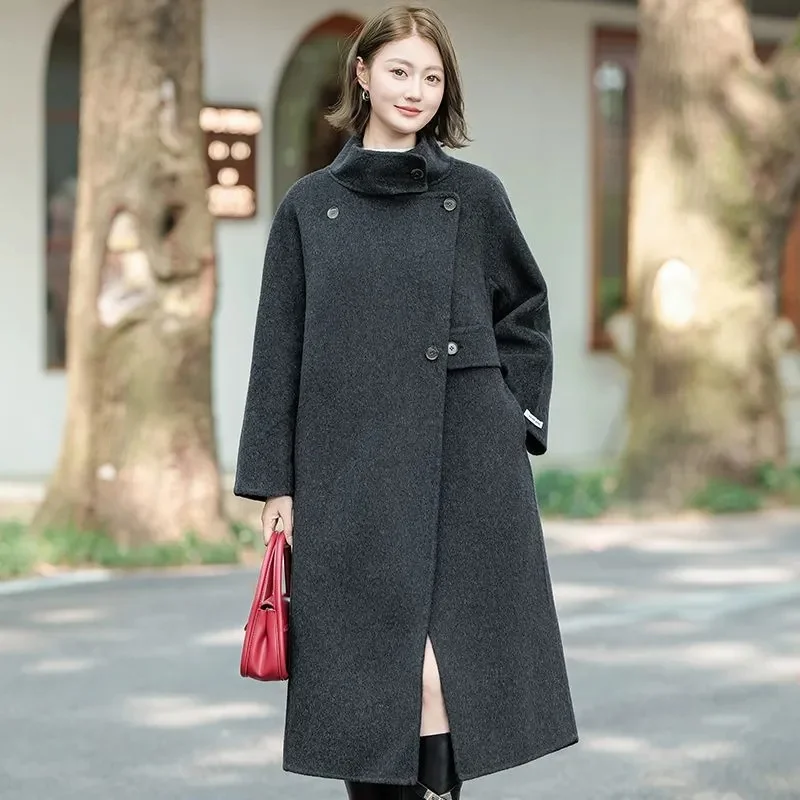 

2025 New Double sided Cashmere Coat Autumn/Winter Women's Medium to Long Korean Edition Loose High end Woolen Coat