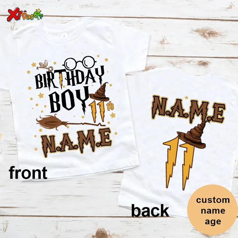 Magic Broom Wizard Birthday Shirt KidsT Shirts Party Outfits Boys Custom Name Shirts Baby Girl Clothes 9th Birthday Girl T Shirt view 3