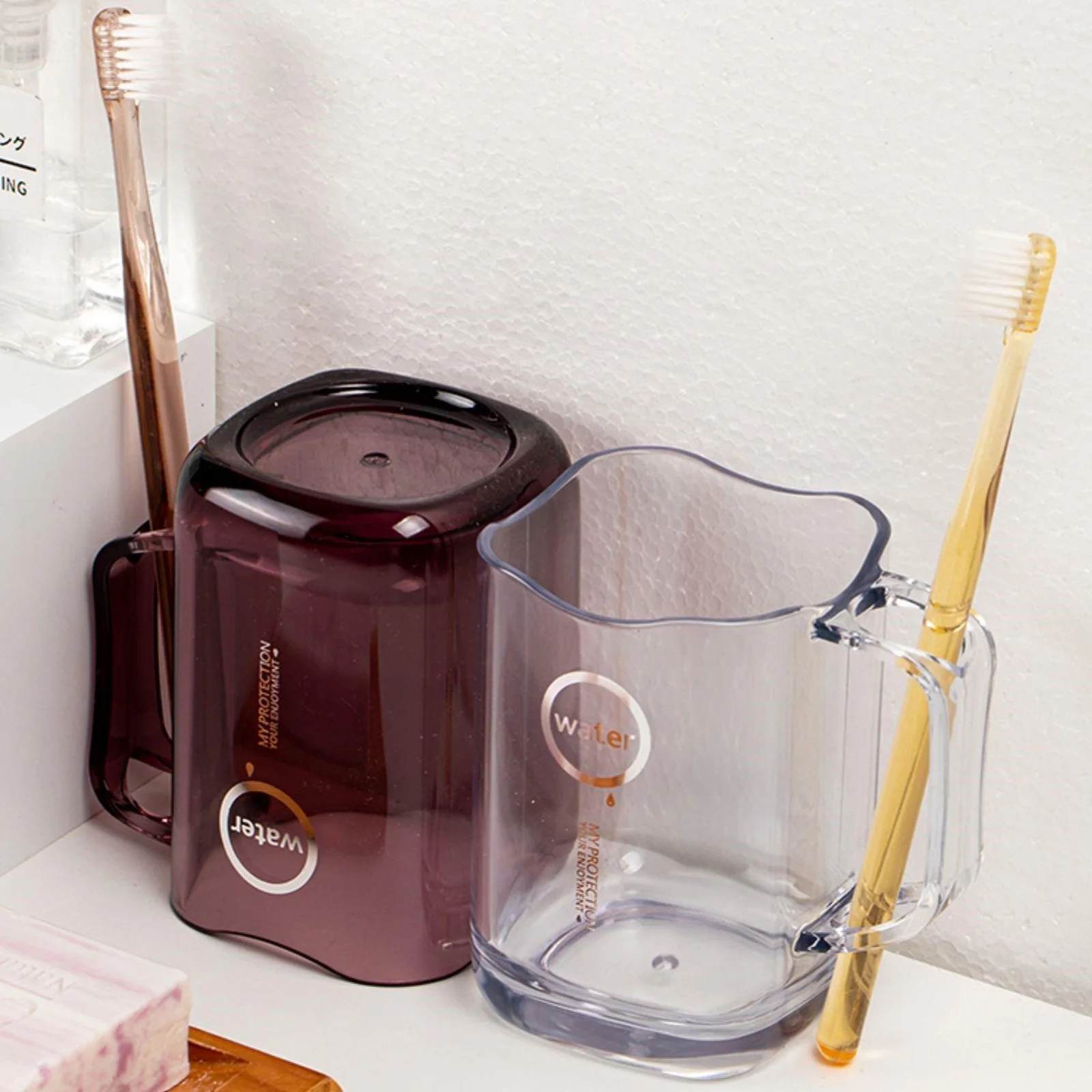 

1Pcs Crystal Clear Toothbrush Cup Fine Workmanship Petal Mouth Design Widened Handle Easy to Use for Home Washing Cup