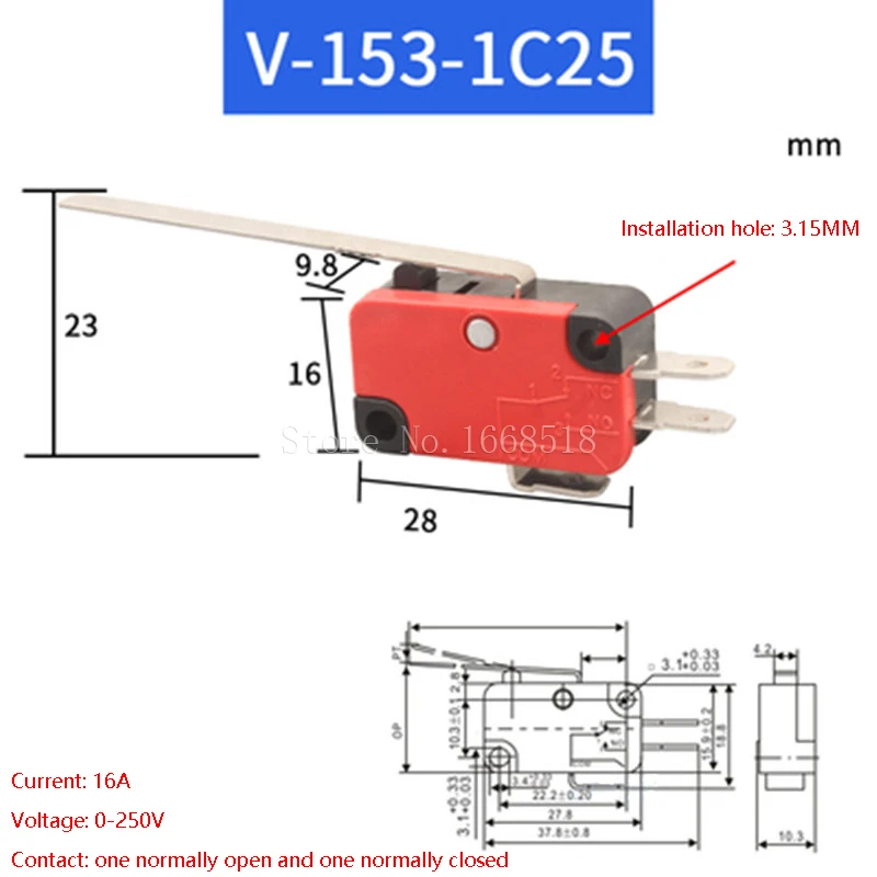 V-15 V-151 V-152 V-153 V-154 V-155 V-156-1C25 Mikroprzełącznik 16A 250VAC SPDT Chwilowy wyłącznik krańcowy 1NO1NC Rolka dźwigniowa