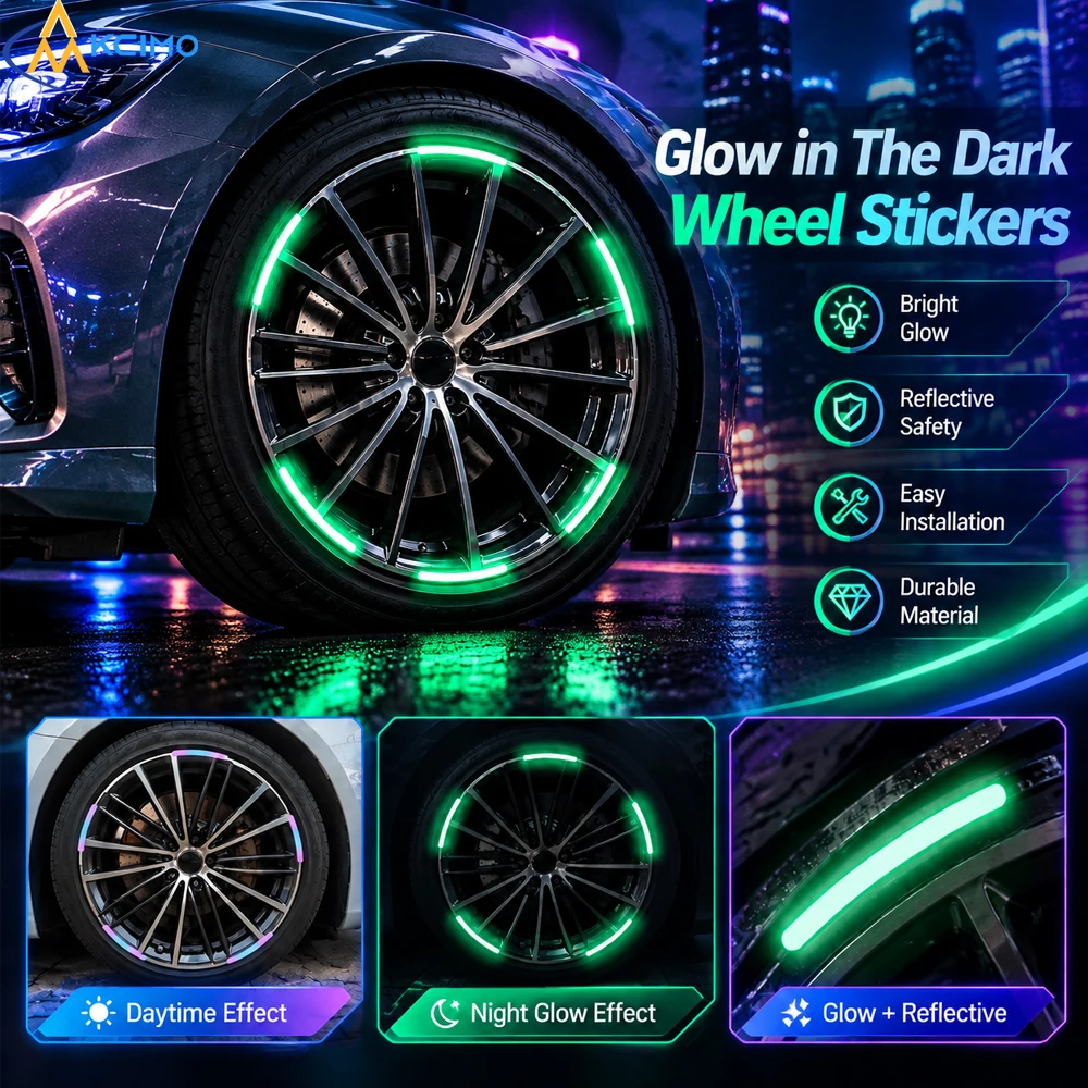 2-Pack High Visibility Wheel Reflective Tape Safety Warning Stickers for Car Rim Weather-Resistant Easy Install