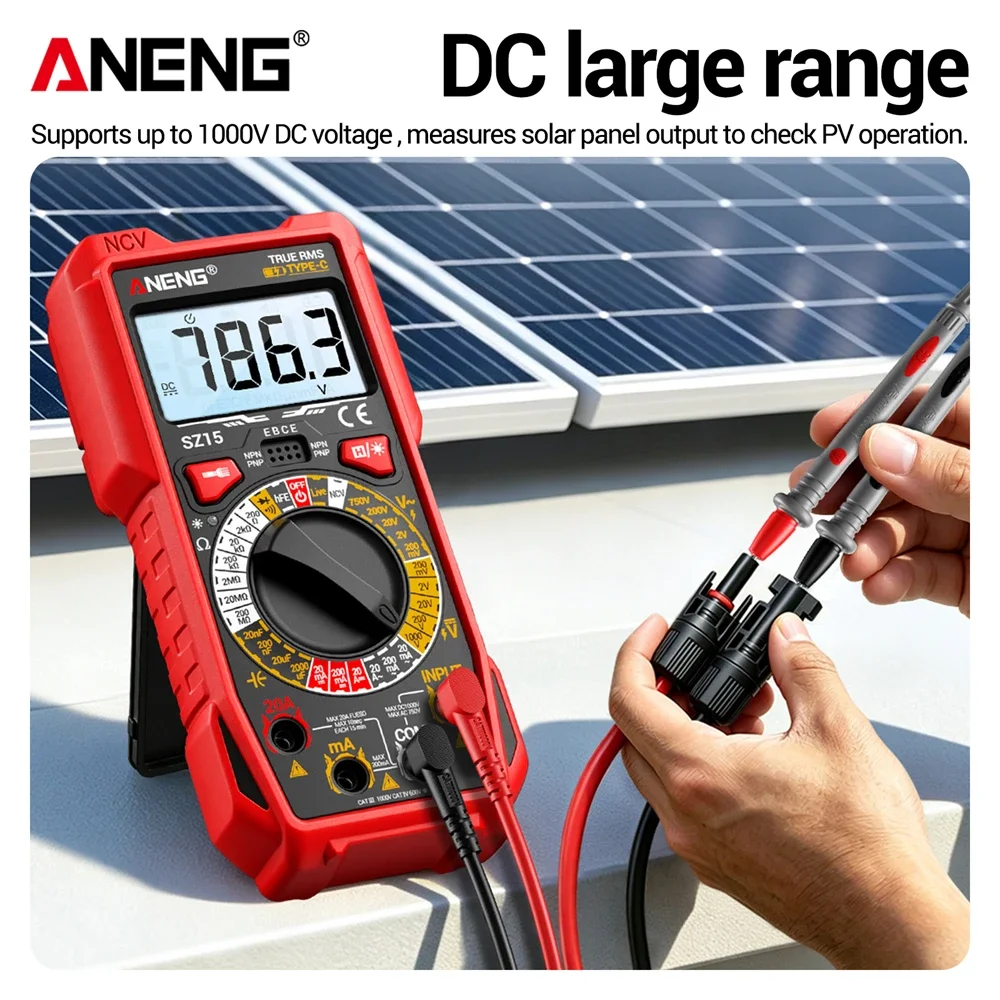 ANENG SZ15 Digital Multimeter Rechargeable 2000 Counts DC/AC Voltage Current Resistance Capacitance NCV Tester Diode hFE Test