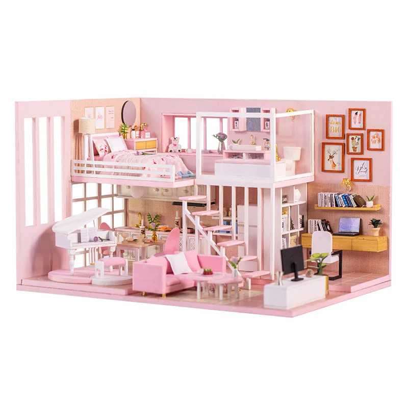 New Arrival Pink DIY Dollhouse Villa Kit-Dreamy Girl's Room Model, Handmade Building Toy & Creative Birthday Gift for Girlfriend