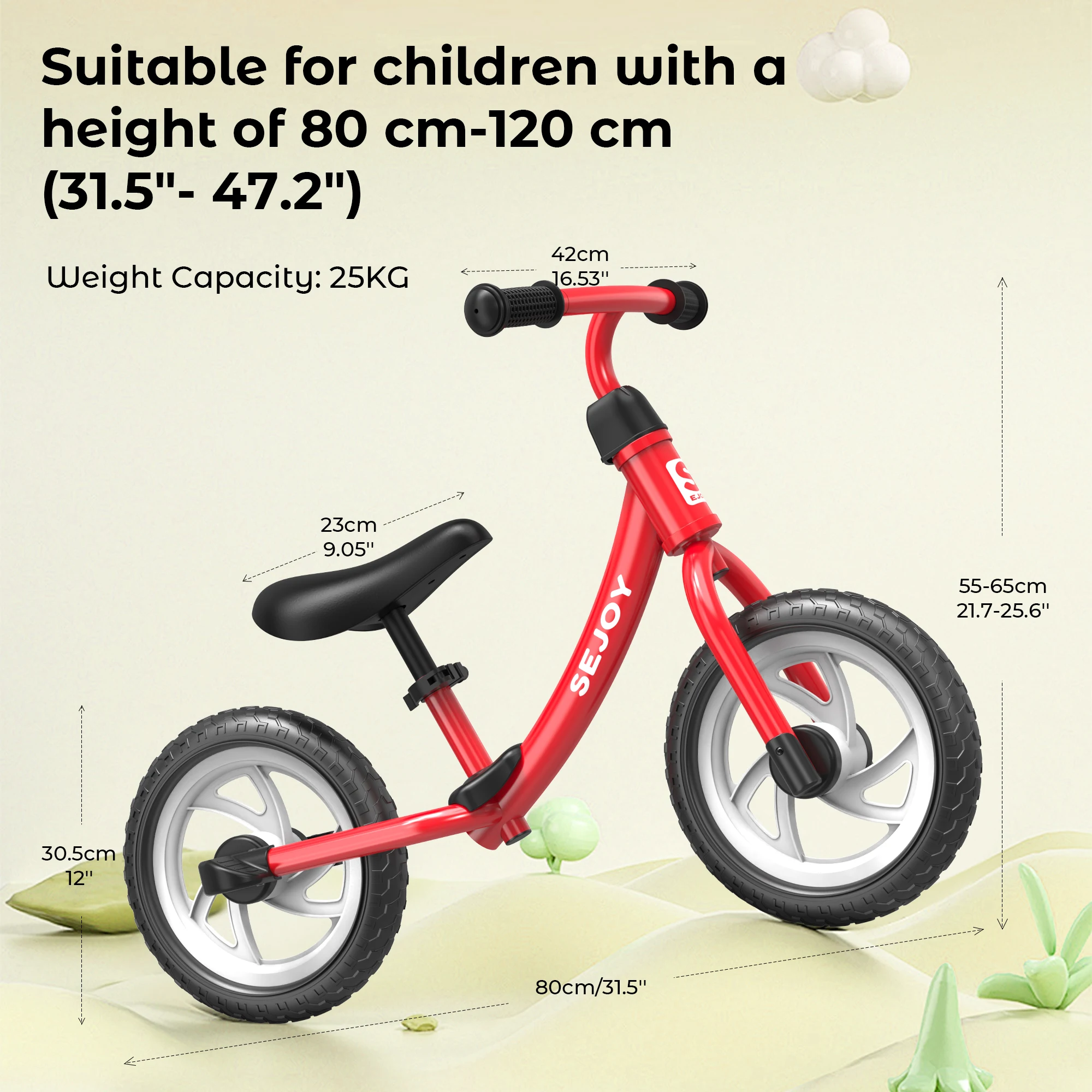 SEJOY Bicicleta de equilíbrio para crianças de 2 a 6 anos, rodas de 12 ", bicicleta externa, scooter de brinquedo, altura ajustável