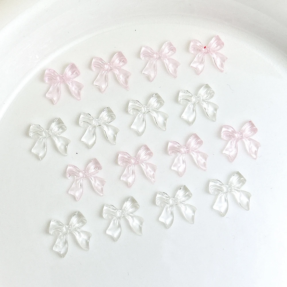 50Pcs Transparent Ribbon Bows Nail Art Charm 3D Resin White Pink Bowknot Nail Decoration Kawaii DIY Manicure Accessories