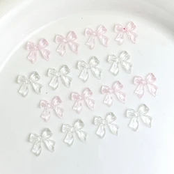 50Pcs Transparent Ribbon Bows Nail Art Charm 3D Resin White Pink Bowknot Nail Decoration Kawaii DIY Manicure Accessories