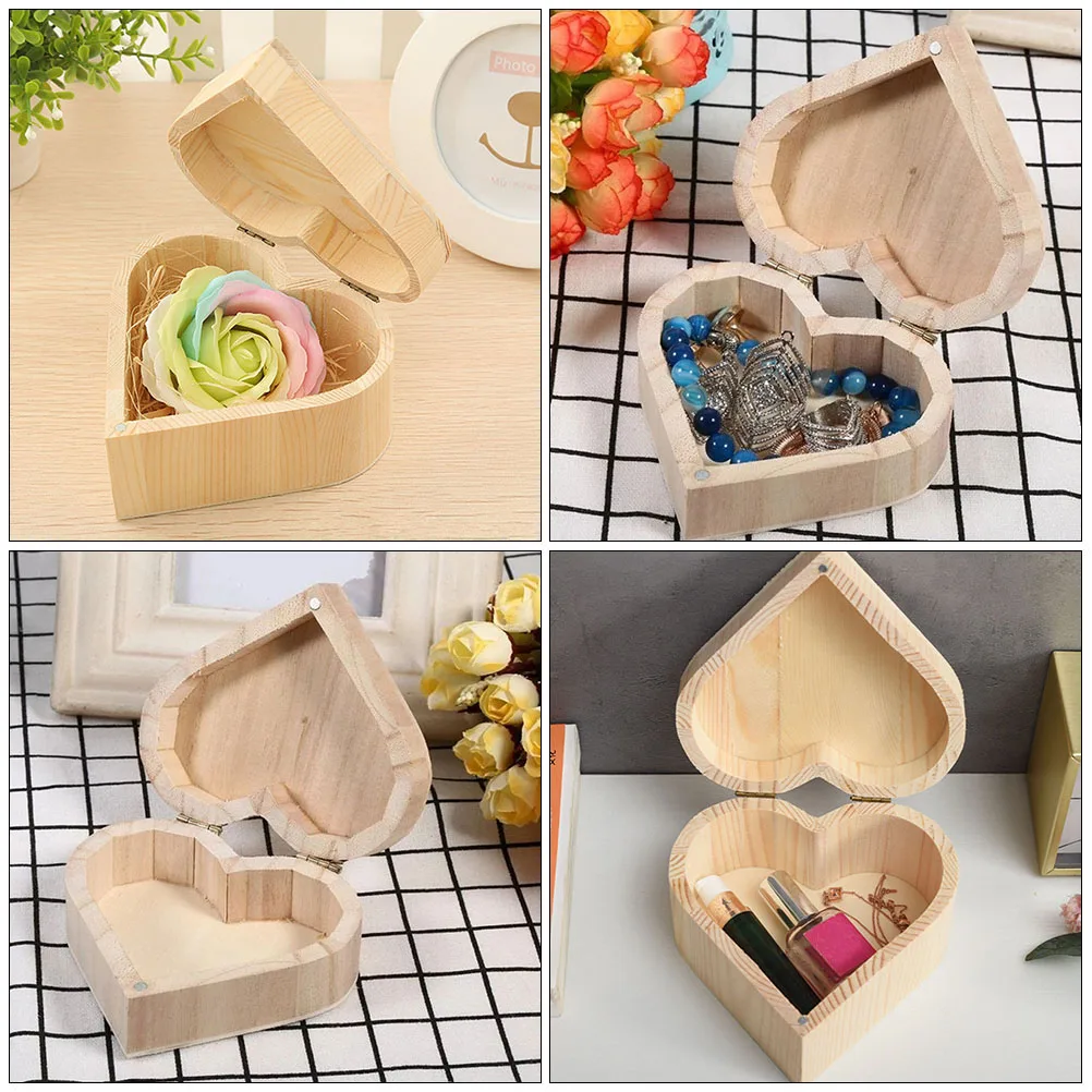

2 Pcs Heart-shaped Box Storage Jewelry Container Gift Boxes for Presents Decorative Bag Wood Treasures Chest