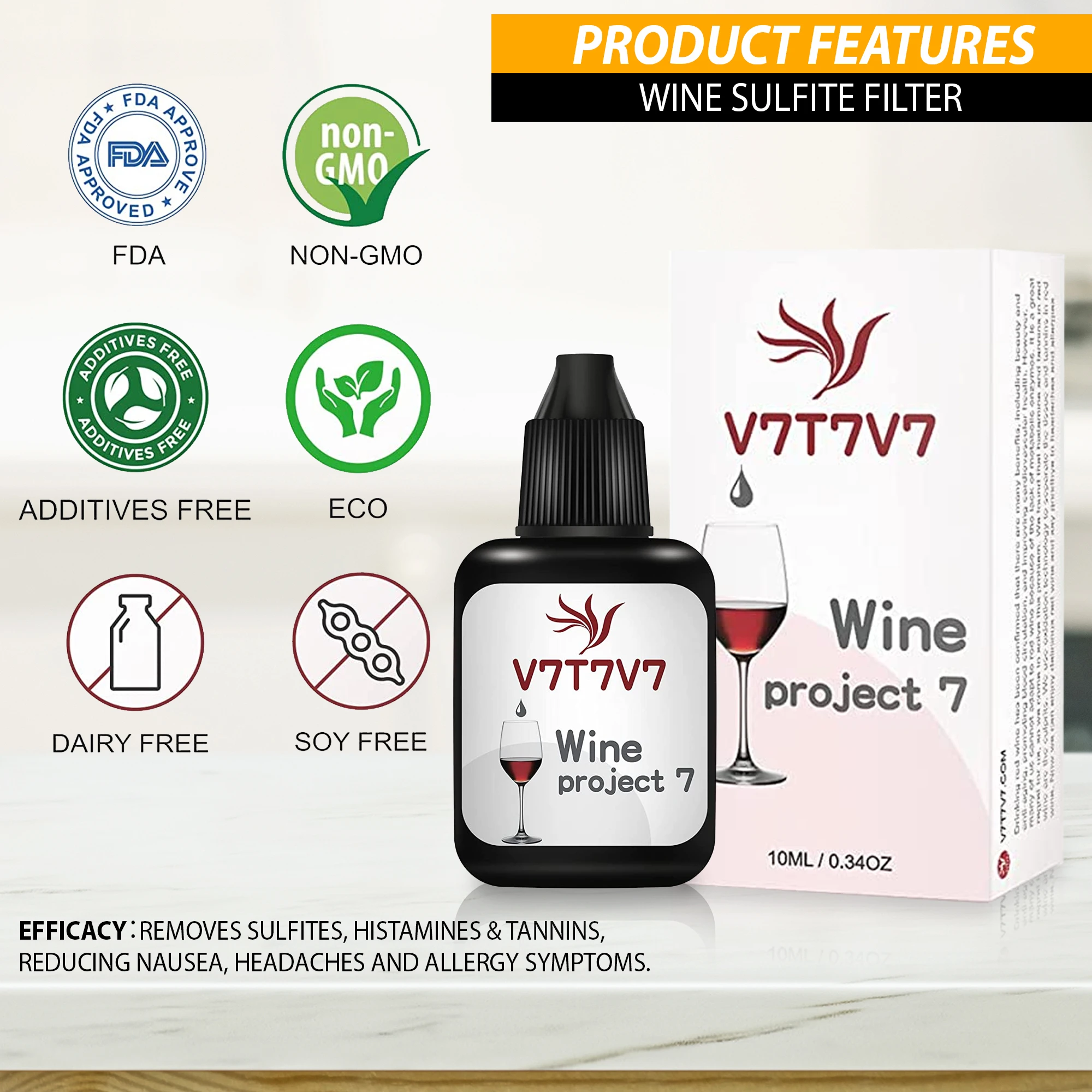 V7T7V7 Wine Sulfite Filter To Remove And Histamine, Eliminate Headaches, Reduce Allergies