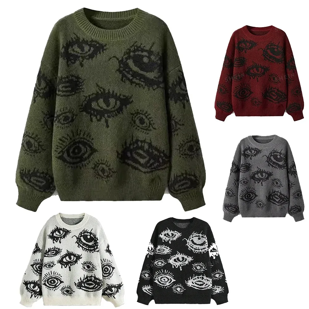 Sweter damski oczy nowe swetry Dzianina Odzież zimowa damska vintage Odzież damska topy z długim rękawem Oversize