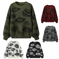 Sweter damski oczy nowe swetry Odzież z dzianiny Odzież zimowa damska vintage Odzież damska Topy z długim rękawem Oversize