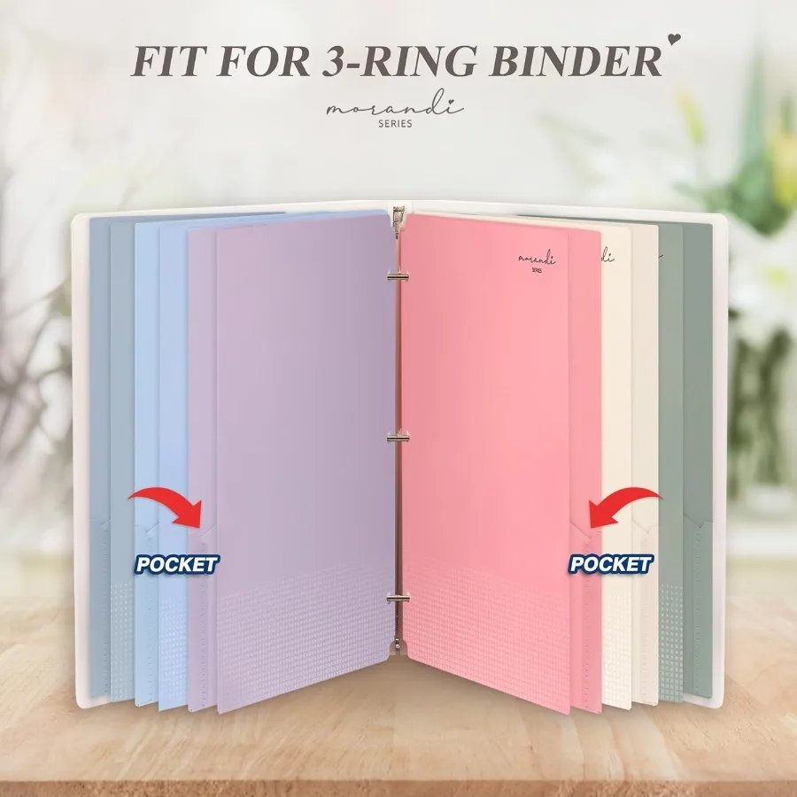 Plastic Folders with Pots Fit for 3 Ring Binder Letter Size Pastel Colors 6 Pack
