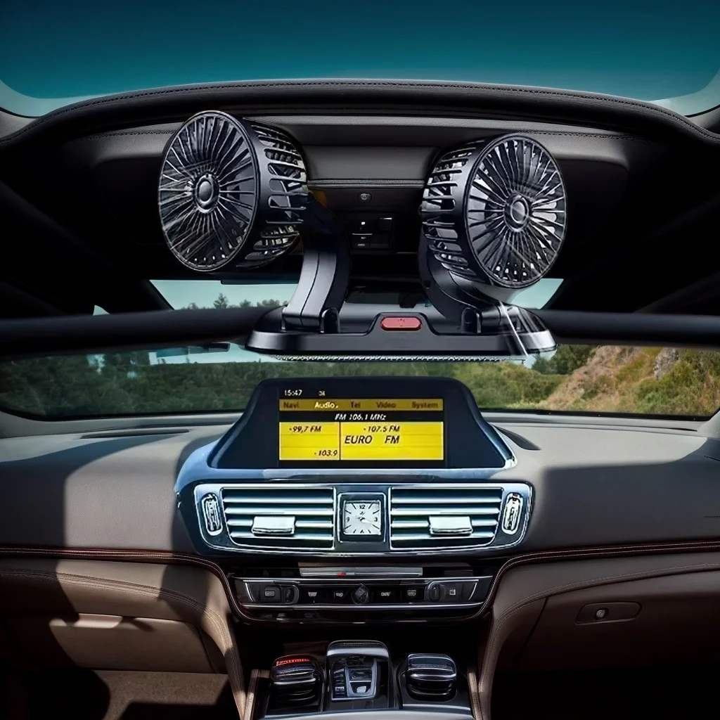 مروحة سيارة 5 فولت - مروحة تبريد USB مزدوجة الرأس قابلة للتعديل بسرعتين للسيارات الداخلية (ملحقات السيارة لتنظيم الرياح) #1