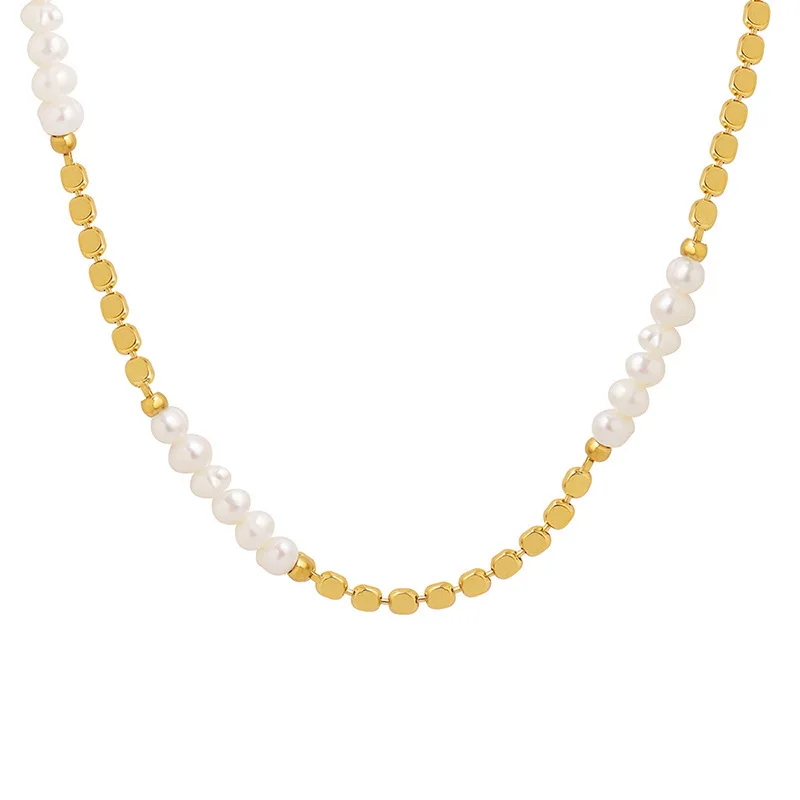 Heißer Verkauf Trendy Flache Gold Perlen Natürliche Süßwasser Perle 14K Gold Gefüllt Damen Kurze Kette Halskette Geburtstag Geschenke Kein verblassen – Detail 7