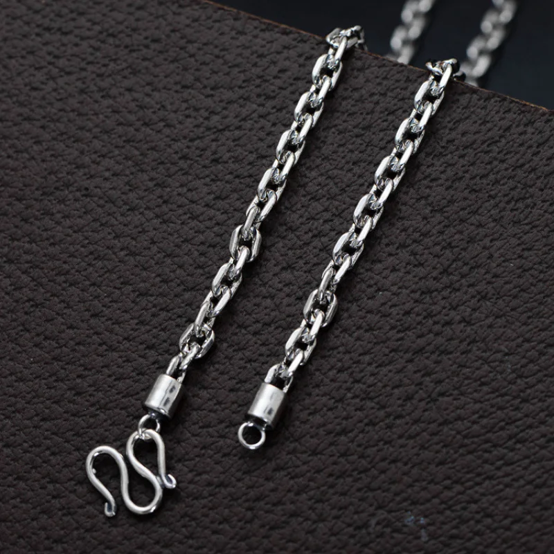 S925 Sterling Silver Ornament Thai Silver Seiko Men's Domineering4mmDiamond Chain New Necklace Sweater Chain