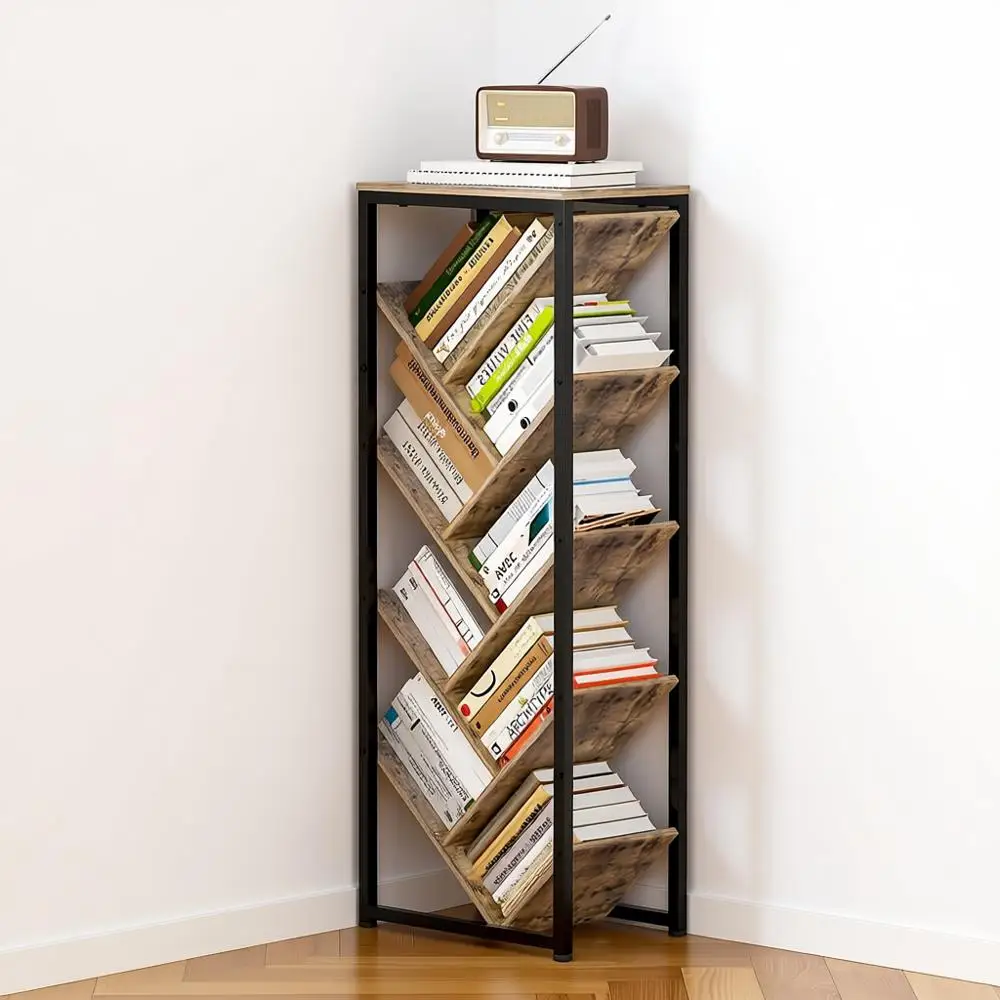 

9-ярусная напольная книжная полка для книг в твердом переплете, деревянный органайзер для хранения книг в небольших помещениях