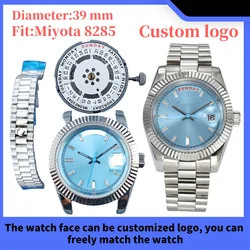 39mm 8285 Miyota watch case fits the 8285Miyota movement 316L stainless steel sapphire glass 10bar waterproof blue luminous dial