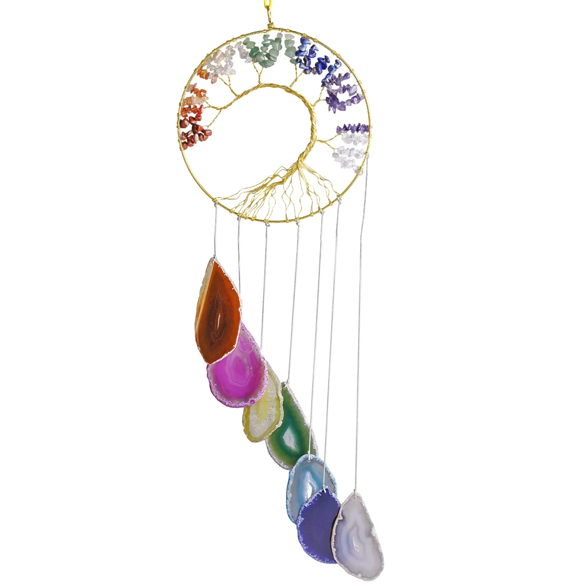 7 Chakra Crystal Life Tree With Agate Slices Wind Chimes, Wall Hanging Ornaments Window Home Decor 28-30 Inches