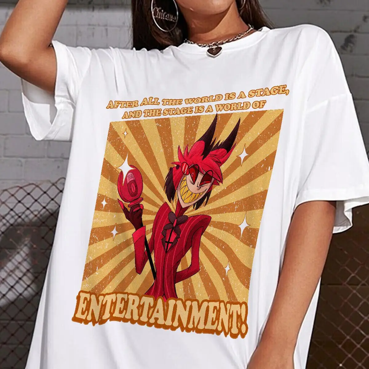 Hazbin Hotel Adam Vintage Collage Graphic T Shirt Cartoon Character Quote Print Women and Kids Short Sleeve Tee Fans Casual Tops