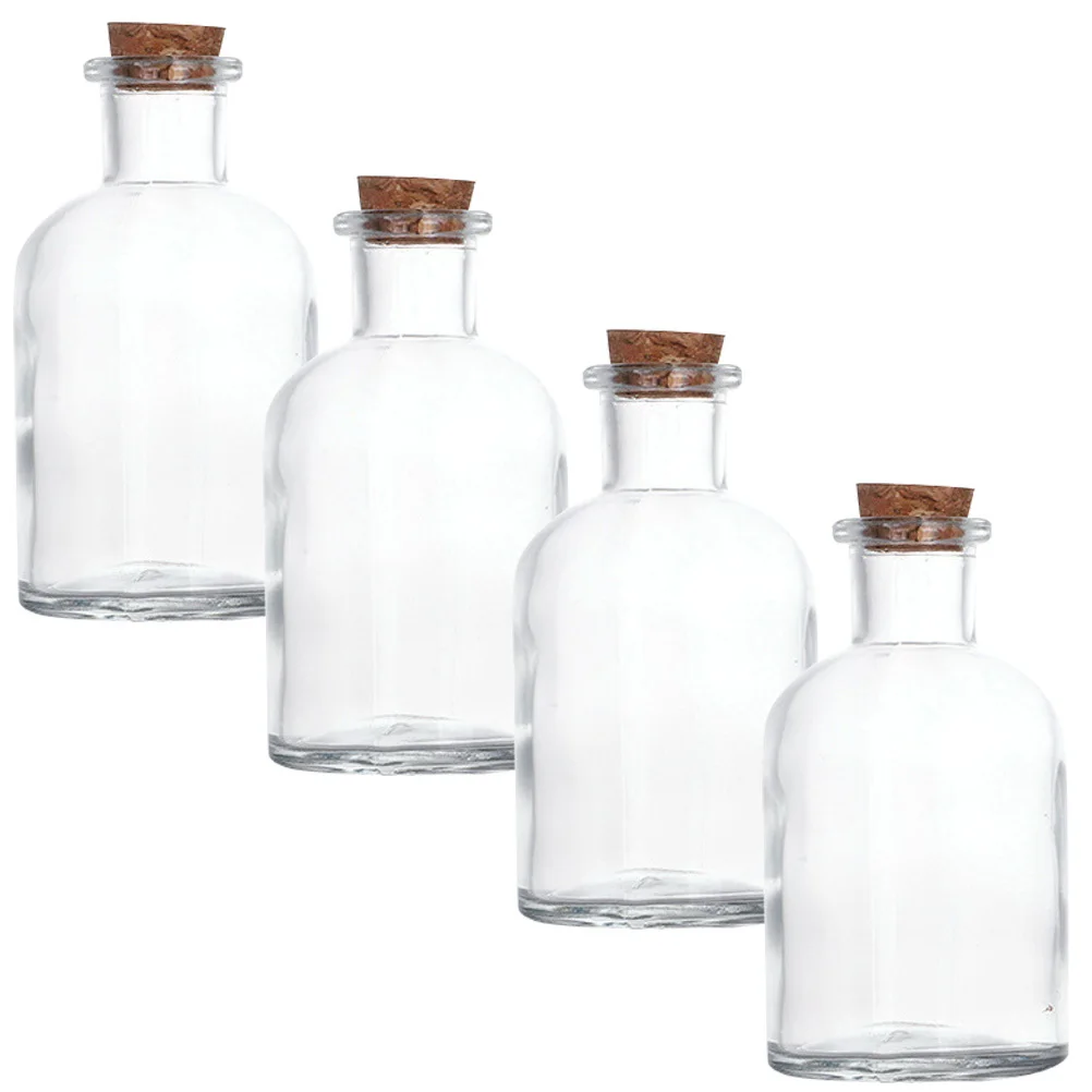 

4Pcs Clear Glass Bottles Storage Bottles Wishing Drift Bottle with Stopper Glass Laboratory Sample Display