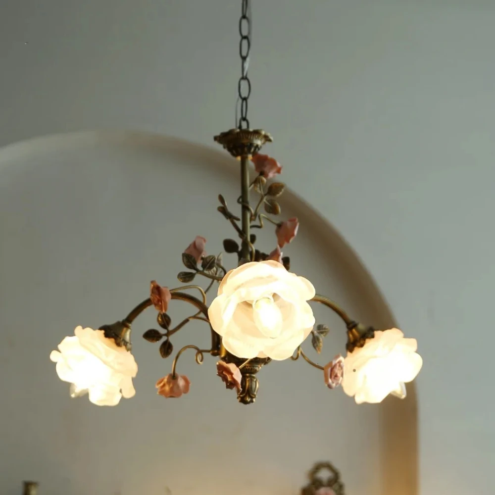 French copper chandelier American retro living room bedroom rose romantic pastoral medieval dining room chandelier