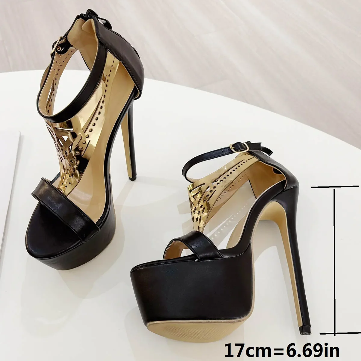 Fashion Women Sexy High Heels New Metal Decoration Buckle Strap Sandals Women Super Thin Heels Stripper Party Pole Dancing Shoes