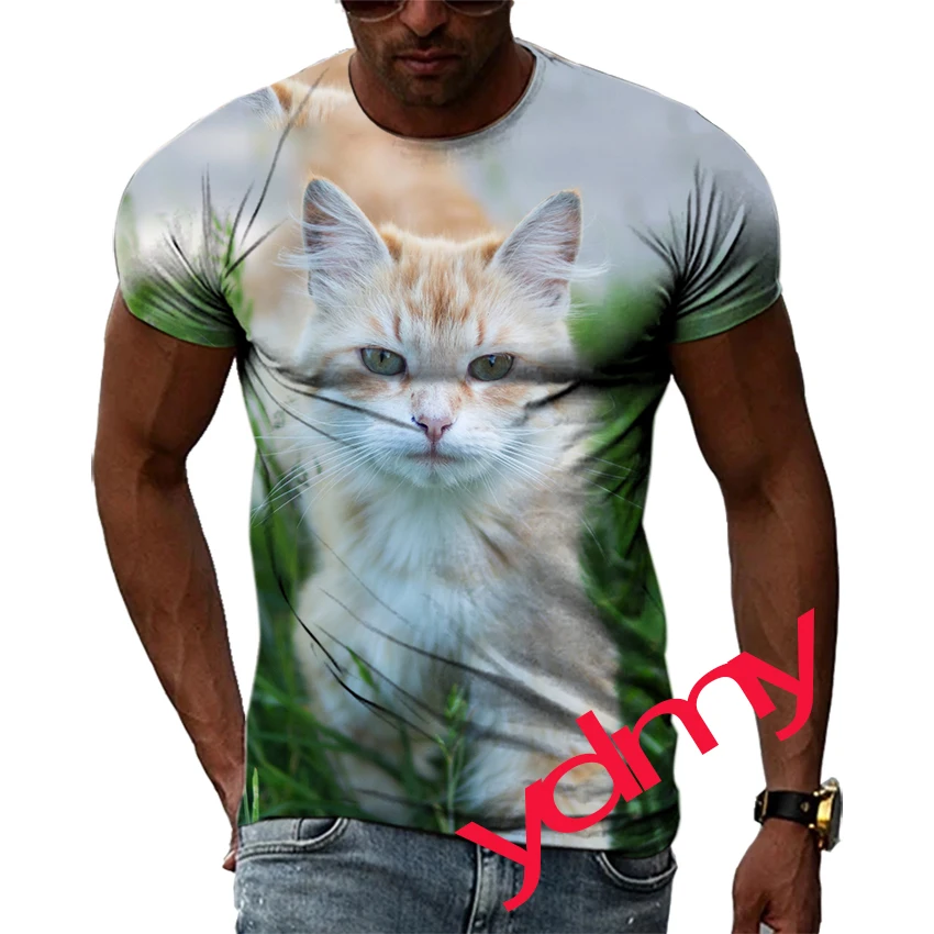 

Summer Kitten Pattern Quick-Dry Men's T-shirt Hip Hop 3D Print Personality Neck Short Sleeve Fashion Clothes