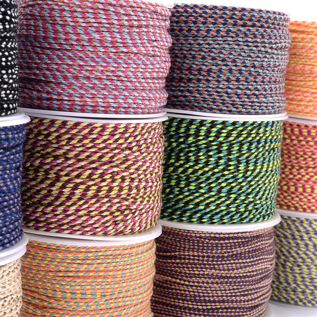 2mm 10M trzykolorowy czteropasmowy pleciony bawełniany pleciony sznur Twist linia biżuterii DIY ręczna lina smycz naszyjnik wiszący sznurek
