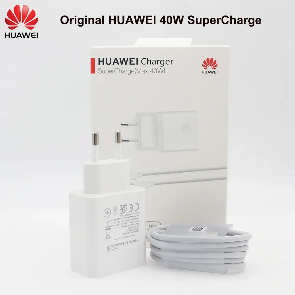 Huawei 40W Charger Original 10V 4A Supercharge EU Power Adapter 5A USB Type C Cable For Nova 5 5t 5 Pro Mate 40 30 P20 P30 Pro